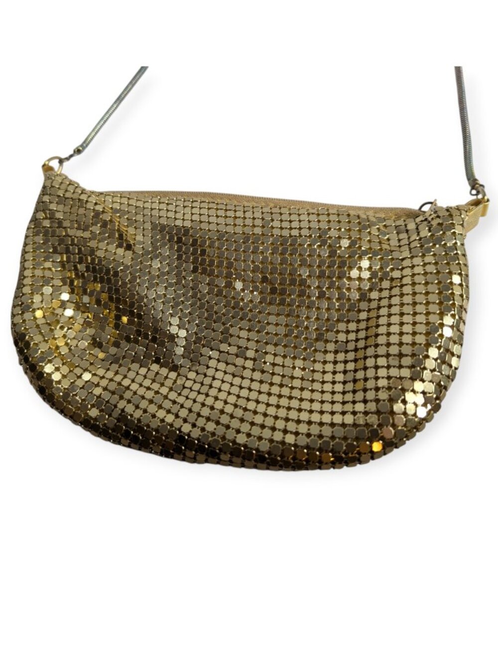 Joan Bari Gold Metallic Mesh Crossbody Evening Bag w/Zipper Closure - Picture 4 of 13